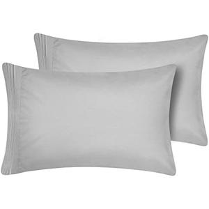 CozyLux Pillow Cases Queen Set of 2 Luxury 1800 Series Double Brushed Microfiber Bed Pillow Cases Embroidered 2 Pack 20x30 inches, Light Grey/Gray Pillow Covers with Envelope Closure