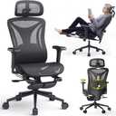 CYKOV Ergonomic Office Chair with Footrest - Adjustable Lumbar Support & Headrest, 90-160 Reclining Mesh Back Computer Chair - Home Office/Gaming, 350lbs Capacity (B-Black, Mesh), 20 inches x 22 inches x 40 inches