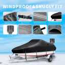 Boat Covers 16-18.5ft, Heavy Duty 800D PU Waterproof Trailerable Marine Grade Polyester Canvas, UV Resistant Bass Boat Covers, Fits V-Hull Tri-Hull Fish&Ski Boat, Runabout with Tightening Strap