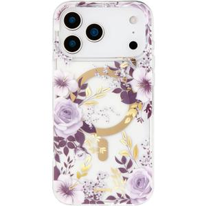 SCORPIFY for iPhone 17 Pro Case [Compatible with MagSafe] with Purple Hibiscus and Rose Floral Design, Cute Clear Flower Magnetic Phone Cover for Women Girls, Shockproof Bumper with Gold Accents