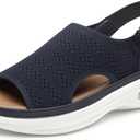 mysoft Women's Comfortable Air Cushion Support Walking Sandals Breathable Knit Slingback Platform Shoes (Blue) 9