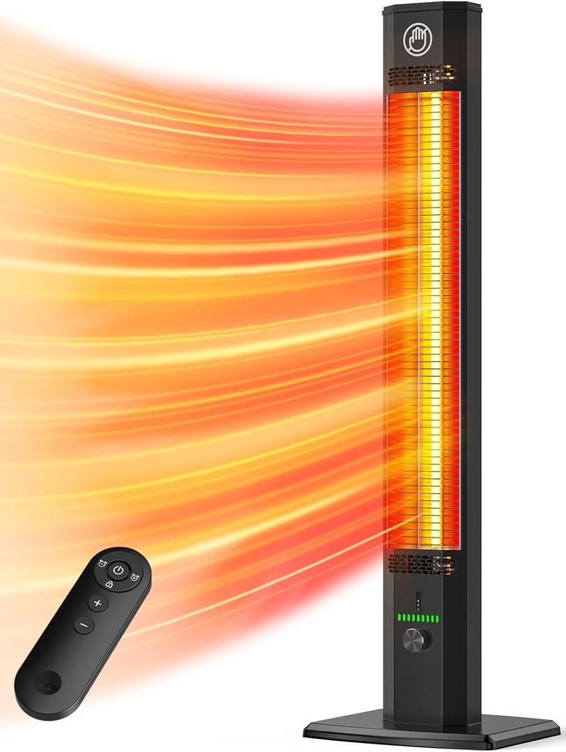 BALKO 42INCH Outdoor Heater, 9 Heat Levels & 540Min Timer, Child Safety Lock, IP65 Waterproof Garage Heater, 1500W Infrared Heating,Tip-Over & Overheat Protection, Patio Heaters for Outdoor Use Indoor