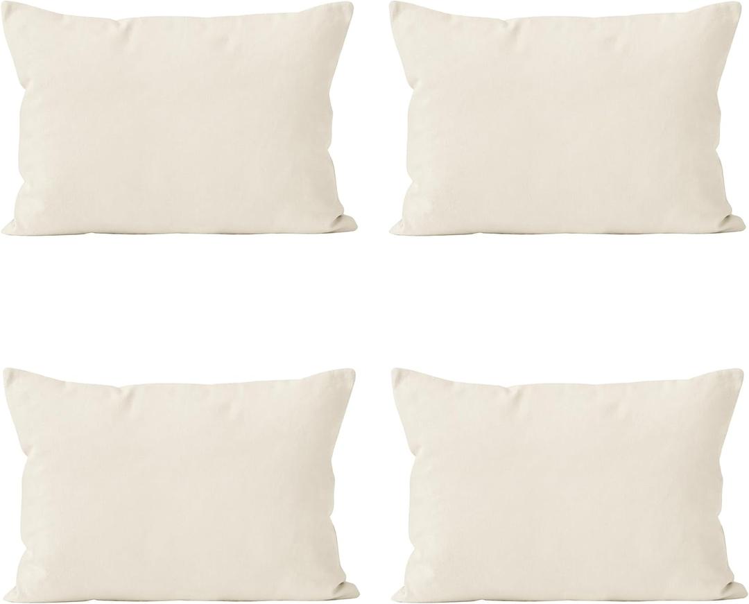 Encasa XO Sublimation Throw Pillow Covers (No Insert)| Natural | 12x20 in 4 Pc Pack with Invisible Zipper | Blank Throw Pillow Cases for DIY Father's Day | Ideal for HTV, Sublimation Printing