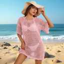HRUTANE Women Swimsuit Coverup Crochet Bathing Suit Beach Cover Ups Summer Knit Bikini Beachwear Pullover 2025 Swimwear Dress (Medium, Pink)