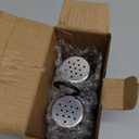 Farmhouse Salt and Pepper Shakers Set, a cute black and white premium glass shakers with stainless steel lids in a black metal holder, perfect for adding a vintage kitchen decor charm, great as a gift