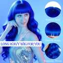 Royal Blue Wig for Women Long Wavy Wigs Heart Sunglasses Pack, Colorful Curly Long Hair with Air Bangs Funny Party Supplies for Nightclubs Music Festival Drag Queen Theme Party Fashion Show, Royal Blue