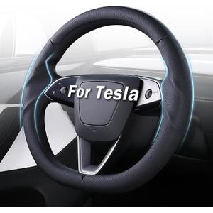 Steering Wheel Cover for Tesla Model 3 Highland(2024-Present)/ Model Y Juniper(2025-Present),Anti-Slip,Comfortable Grip,Breathable,Customized for Tesla Model 3/Y Accessories,Nappa Black