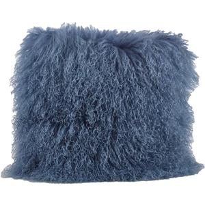Genuine Mongolian Lamb Fur Decorative Filled Throw Pillow - Soft Plush Wool Accent Pillow for Home, Couch, Living Room, Office and Holiday Dcor (16"X16", Blue-Grey)