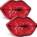 2 Pcs Valentines Day Lips Decor Kisses Sign Valentines Decor Indoor Galentines Day Decoration Wood Tiered Tray Decors for Wedding Anniversary Home Table Decoration, 6.3 x 3.5 x 0.47 Inch(Red)