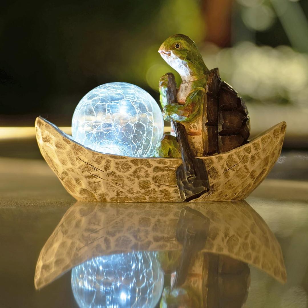 Rezpuao Garden Statue of Turtle, Garden Decor Tortoise Figurine, Turtle Outdoor Statue, Solar Tortoise Decor for Patio, Balcony, Yard, Lawn Ornament, Perfect Gardens Gift