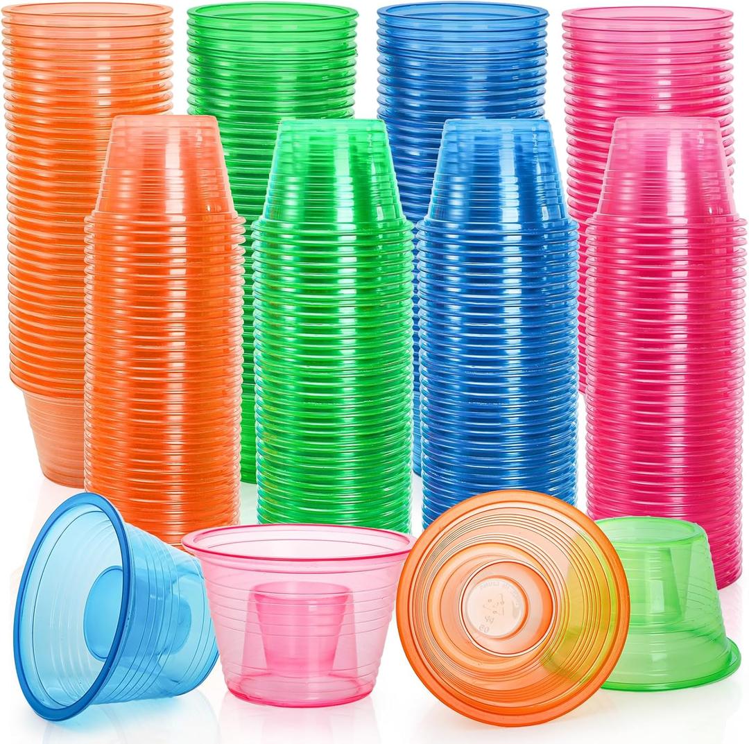 Coloch 200 Pack Plastic Bomber Cups, Disposable Jager Bomb Cups Assorted Colors Power Bomber Double Shot Glass for Mixed Drinks, Shots, Party