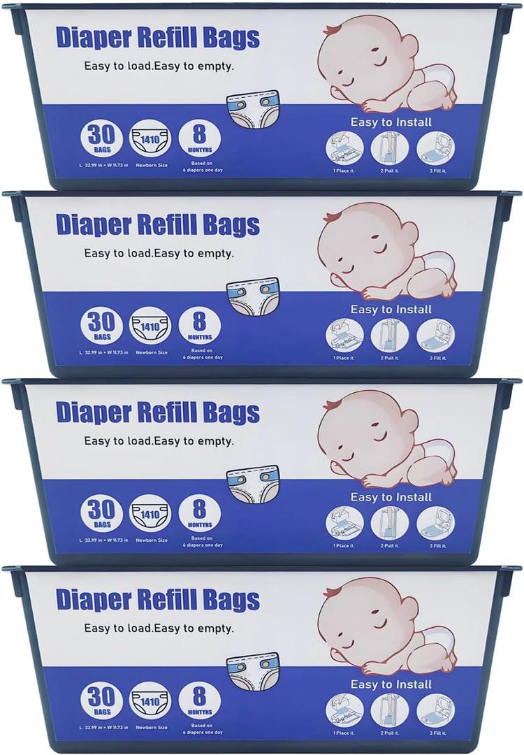 120 Bags Diaper Pail Refills Bags Compatible with Genie Easy Roll Signature & Platinum Diaper Pails,Each Refill Cartridge Holds up to 1410 Newborn Diapers