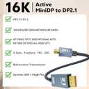 16K Mini DisplayPort to DisplayPort 80Gbps 2.1 Cable, [16K@60Hz, 8K@120Hz, 4K@144Hz/240Hz] HDR, DSC, G-Sync FreeSync, Mini DP for Laptop MacBook iMac Monitor (6.6FT)