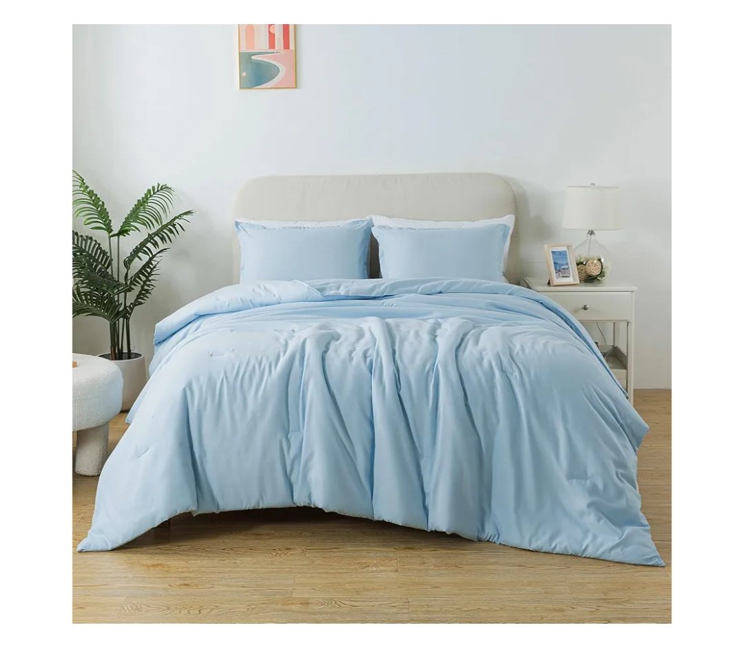 Caressma Light Blue Comforter Set Twin Size, Solid Lightweight Down Alternative Soft Boho Bedding Comforter Set, Breathable Fluffy Microfiber Skin-Friendly Comforter (68"x90") for All Seasons