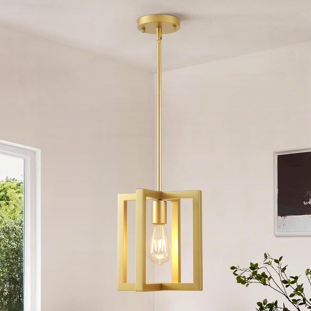 Mini Modern Farmhouse Gold Pendant Lighting for Kitchen Island, Adjustable Industrial Entryway Light Fixture Hanging for for Hallway Bedroom Dining Room Closet