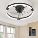 Ensenior 20'' Low Profile Ceiling Fans with Lights and Remote, Fandelier Ceiling Fan Flush Mount, APP Control, 6 Speed & 3000K-6500K Stepless Dimmable Small Ceiling Fan with Light for Bedroom - Black