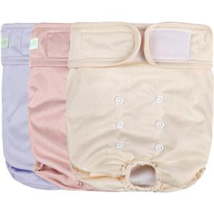 wegreeco Washable Reusable Premium Dog Diapers, Pack of 3, Small Dog Puppy & Doggy Diapers Female, Dog Period Panties Diapers Female in Heat Medium, Purple, Yellow, Pink