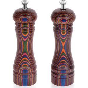 2 Pack Pakka Wood Salt and Pepper Grinder Set, Wooden Salt and Pepper Mill Set, Salt and Pepper Shaker Birthday Gifts, 7 Inch for Kitchen