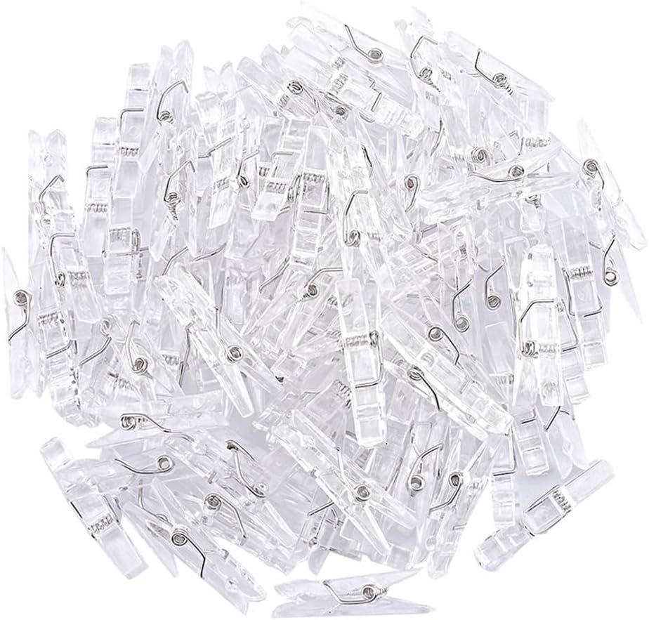 100 Pcs Mini Clear Photo Clips, Mini Clothespins Clip, Clothes Line Clips, Mini Transparent Plastic Clips