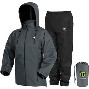 TIDEWE Rain Suit, Waterproof Breathable Lightweight 2 Pieces Rainwear (Black, L)