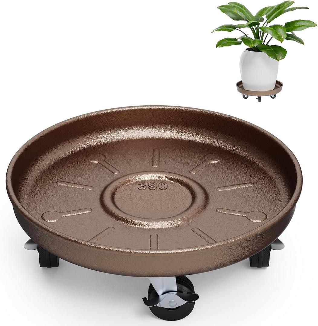 Plant Caddy With Wheels 14" Metal Plant Saucers for Indoors 390 Lb Capacity