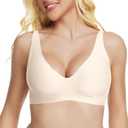 Jelly Wireless Bra Deep V Push Up Seamless T-Shirt Comfortable Plunge No Underwire Bras with Adjustable Straps Everyday Bras (L)
