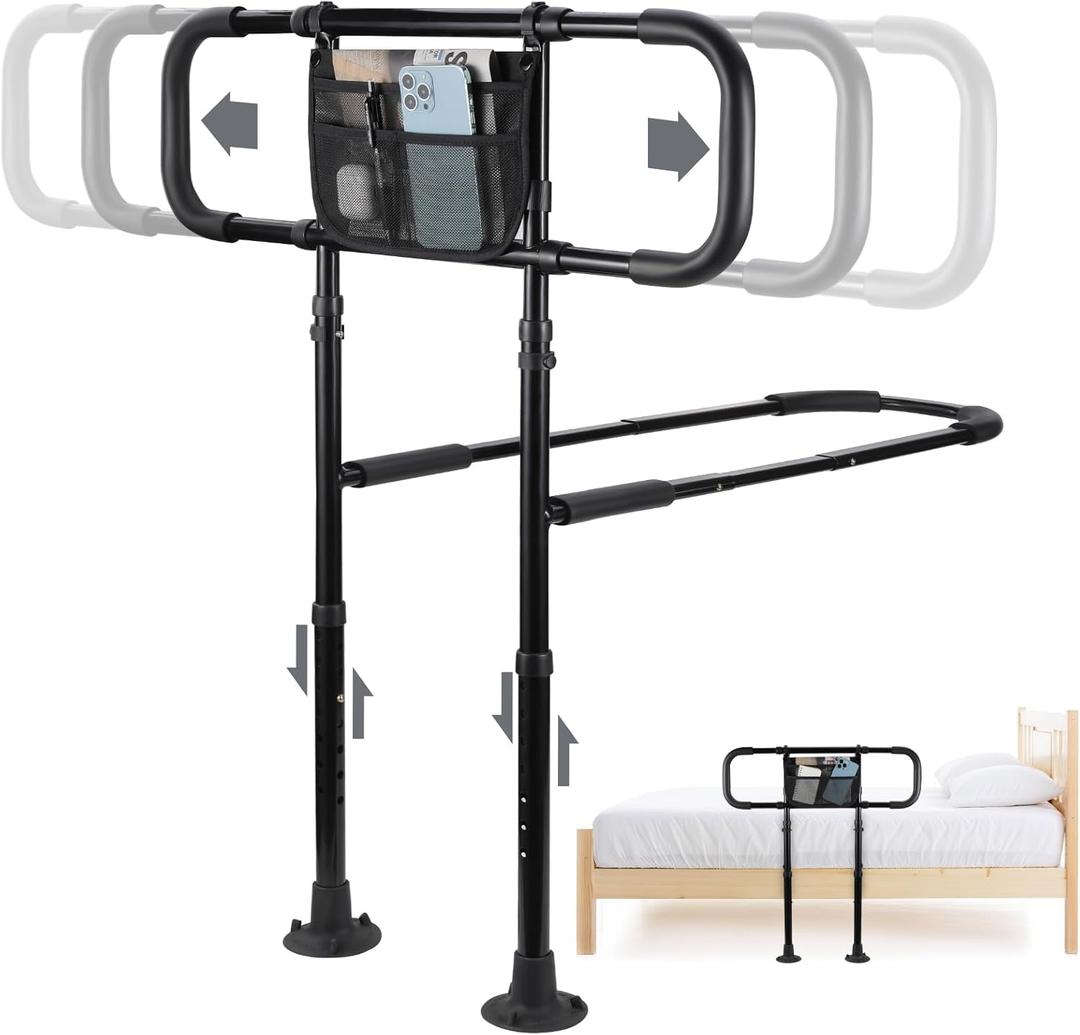 Bed Rails for Elderly Adults Safety, Sturdy Beds Assist Rail for Seniors; Adjustable Beds Rail Stable Bed Cane Guard with Extended Handle Bar - Fit King Queen Full Twin Bed
