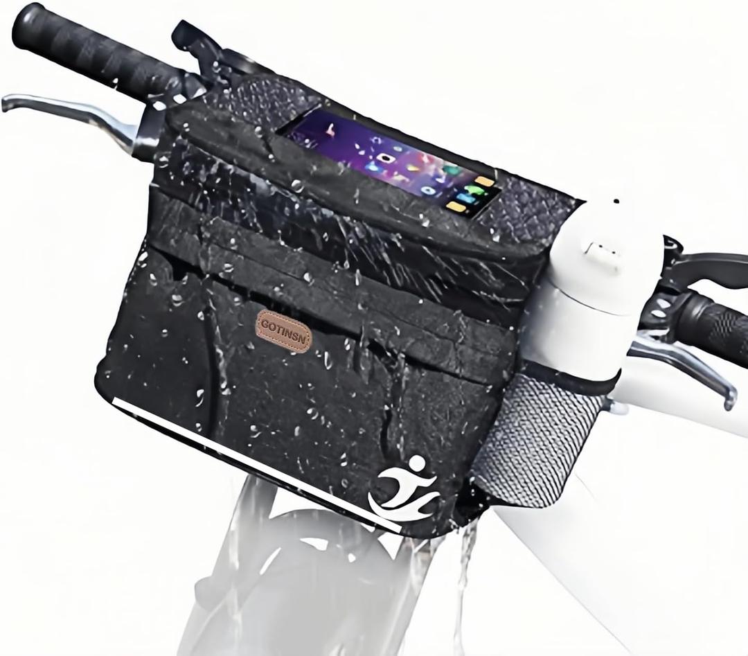 Bike Basket front Bag, Bicycle Insulated Handlebar Bag with Touch Screen Phone Holder Frame Tube Bag 5L Storage Bag Keep Cooling with Mesh Pockets for Riding Picnic Camping (Black)