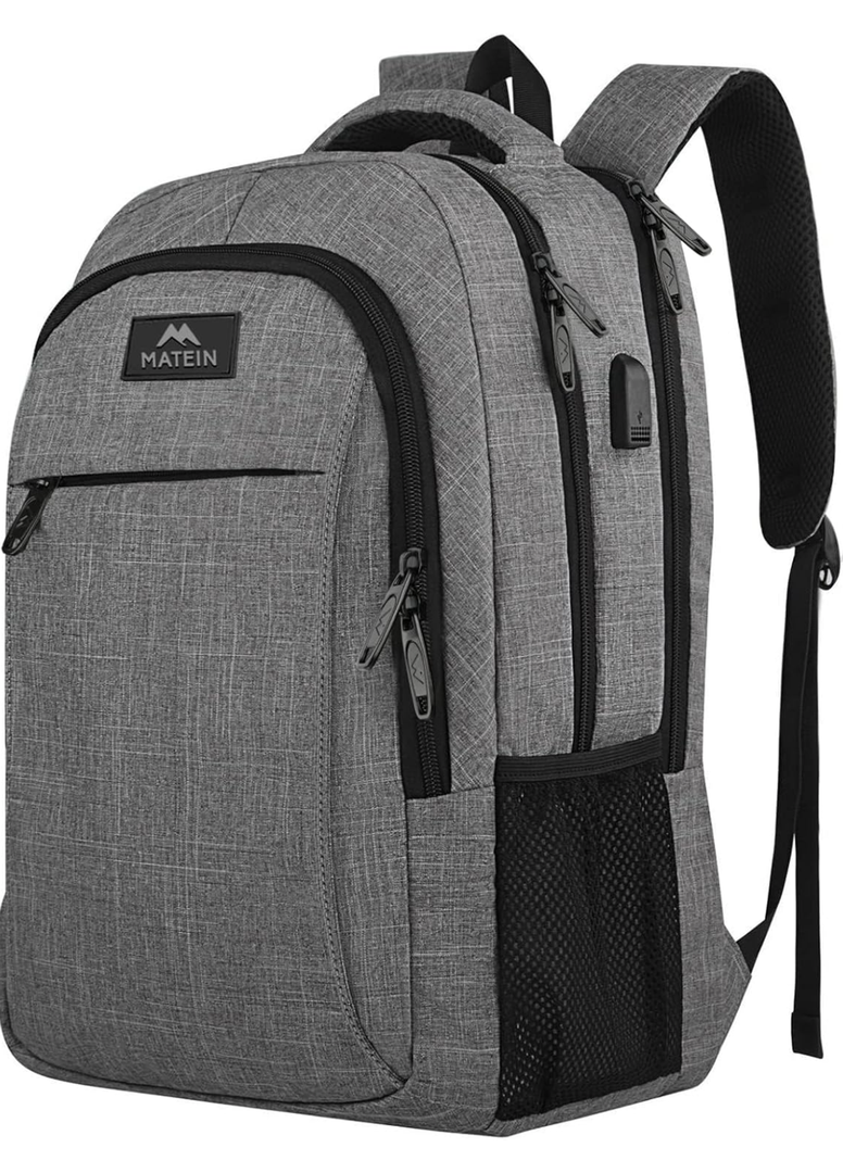 MATEIN Travel Laptop Backpack, Business Anti Theft Slim Sturdy Laptops Backpack with USB Charging Port, Water Resistant College School Computer Bag Gift for Men & Women Fits 15.6 Inch Notebook, Grey