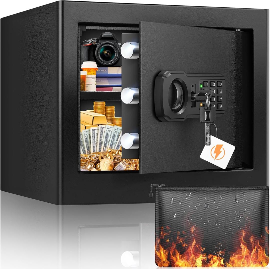 9.84"H Small Safe Box for Personal Privacy, 1.2 Cu Ft Security Safe with Fireproof Money Bag, Digital Safes with Combination Lock and Removable Shelf for Home Money Cash Medicine Documents