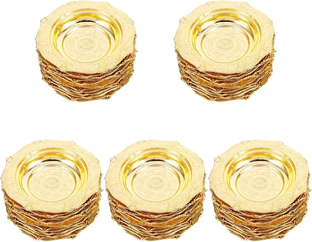 60Pcs Mini Gold Food Tray Disposable Platters Plastic Disc Plates for Party Dessert 3.69 x 0.69Inch