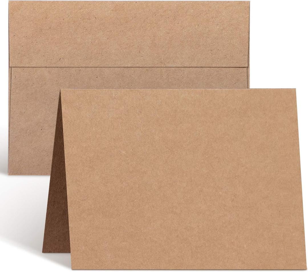 Ohuhu Blank Brown Kraft Cards and Envelopes 100 Pack - 4.25" x 5.5" Folded Cardstock Paper and A2 Envelopes for DIY Greeting Cards Wedding Birthday Invitations Thank You Cards and All Occasions