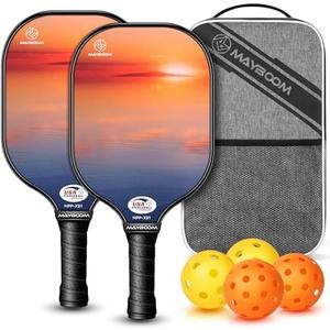 Mayboom Pickleball Paddles Set of 2 or 4, USAPA Approved Pickleball Paddles Set with 4 Pickleball Balls and Pickleball Carry Bag, Fiberglass Pickle Ball Rackets 2 Pack Gifts for Beginners & Pros