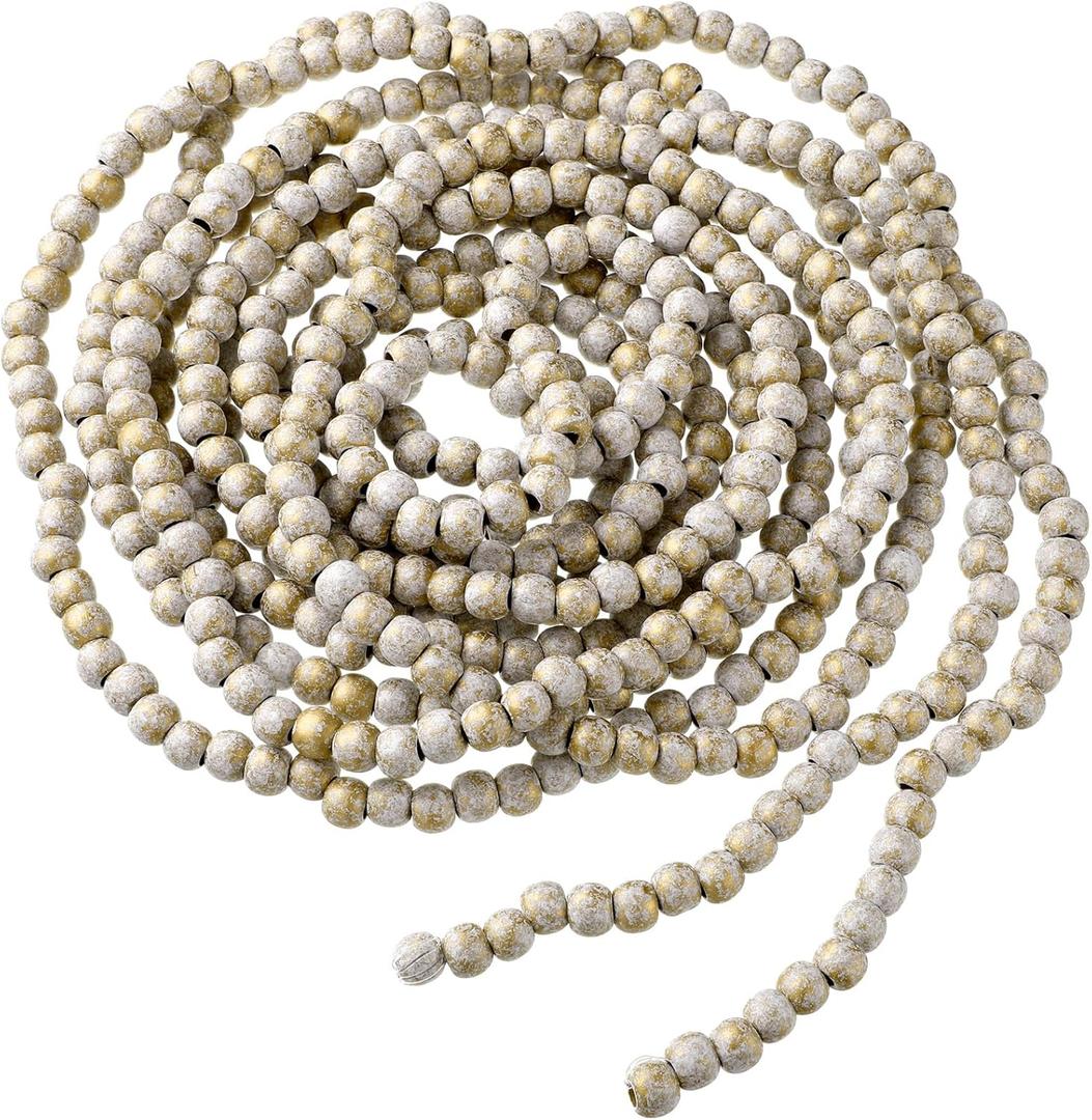 16 Feet Christmas Wood Bead Garland Wooden Bead Garland for Christmas Tree Holiday Decoration (Gold, White)