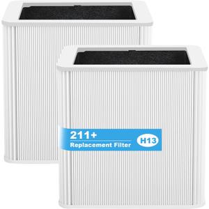 (2-Pack) 211+ Replacement Filter Compatible with Blue Pu-re 211+ Air Cleaner Purifier Series, 2 Stage Filtration System of H13 True HEPA and Activated Carbon Filter