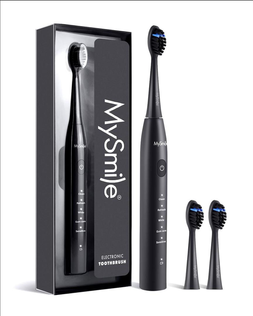 MySmile DY156 Electric Toothbrush for Adults, Rechargeable Sonic Battery Toothbrush Portable with 3 Brush Heads, 2 Mins 5 Modes Smart Timer, 45000VPM, One Charge for 60 Days Black