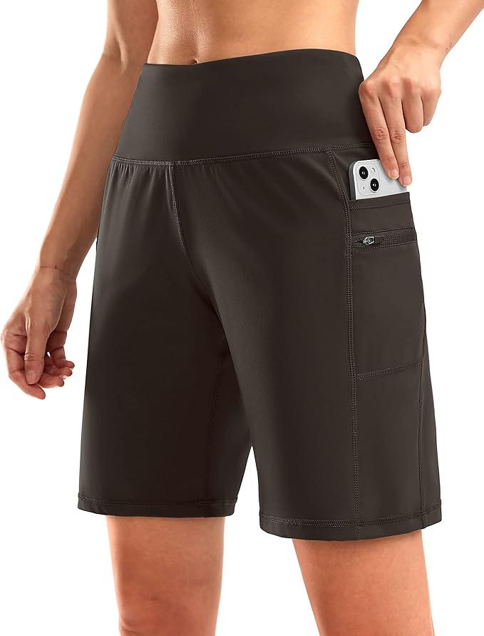 G Gradual Women's High Waisted 9" Bermuda Shorts with Zipper Pockets Athletic Workout Long Shorts for Women Knee Length, S