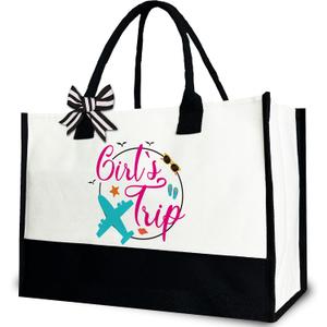 Girl's Trip Tote Bag for Women, Vacation Canvas Tote Bag Gift for Her, Friends, Bestie, 12x17 inch