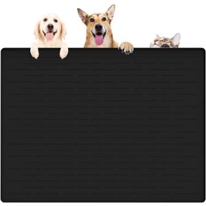 39.4"x29.5" Large Pet Food Mat, Silicone Dog Mats for Food and Water, Nonslip Pet Feeding Mats for Floors,Dog Cat Bowl Mat with Raised Edges, Black
