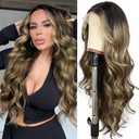 SAPPHIREWIGS 13x4 Highlight Brown Lace Front Wigs for Women Glueless Long Body Wave Wig Synthetic Hair Wig for Party Daily Use 26inch