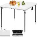 34" Folding Table, Portable Square Folding Card Table with Collapsible Legs & Carrying Handle, Plastic Tables for Camping,Picnic, Office, Party, White
