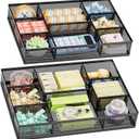Marbrasse 2 Pack Desk Drawer Organizer, Mesh Drawer Organizer Tray with 8 Adjustable Compartments, Desk Organizers and Accessories, 5 Dividers Drawer for Office Supplies, Makeup & Vanity (Black)