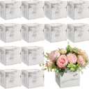 Suzile 12 Set 4 Inch Wooden Planter Box Flower Square vases for Centerpiece Rustic Cube Planter Box with Removable Foam Blocks Liner Square Vase Craft for Garden Home(White)