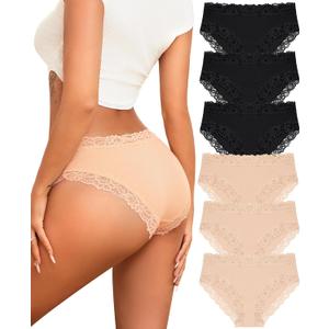Knowyou Cotton Underwear for Women Cheeky Bikini Womens Underwear Pack Sexy Lace Wasit Hipster Brief Panties for Ladies