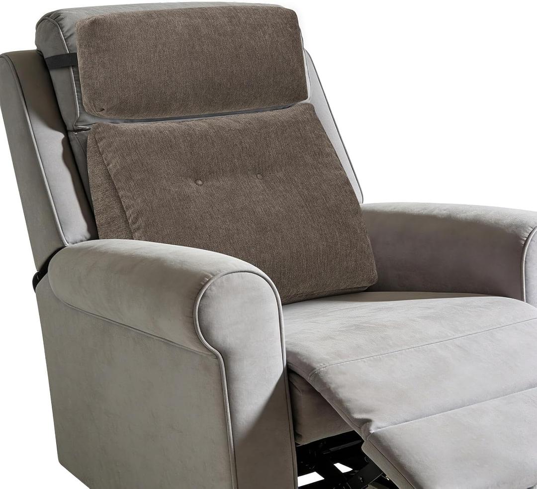 Lumbar Support Pillow for Recliner Chair with Headrest, Dual-Layer Large Back Pillow for Deep Couch & Sofa, Memory Foam Lower Back Support Cushion Set for Sciatica Relief Brown, Medium