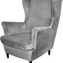 Wing Chair Slipcovers, 2 Piece Stretch Wingback Chair Cover Soft Velvet Armchair Covers with Elastic Bottom for Living Room Bedroom (Grey)