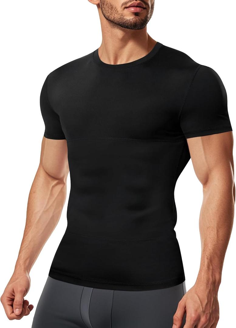 TAILONG Short Sleeve Compression Shirt Men Shapewear Slimming Undershirt Body Shaper Tank Top Workout Shirts (XX-Large, Black)