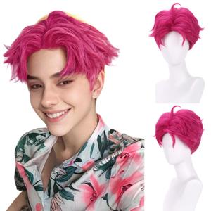 MAGQOO Boy Hot Pink Wig Men Short Straight Fluffy Hot Pink Wig Cartoon Movie Halloween Cosplay Costume Animie Wigs