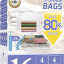 16 Pack Vacuum Storage Bags with Hand Pump, 4 Jumbo/4 Large/4 Medium/4 Small 80% Storage Space Saving, Sturdy Leak-Free Space Saver Vacuum Seal Bags for Clothing, Vacuum Compression Bags for Travel