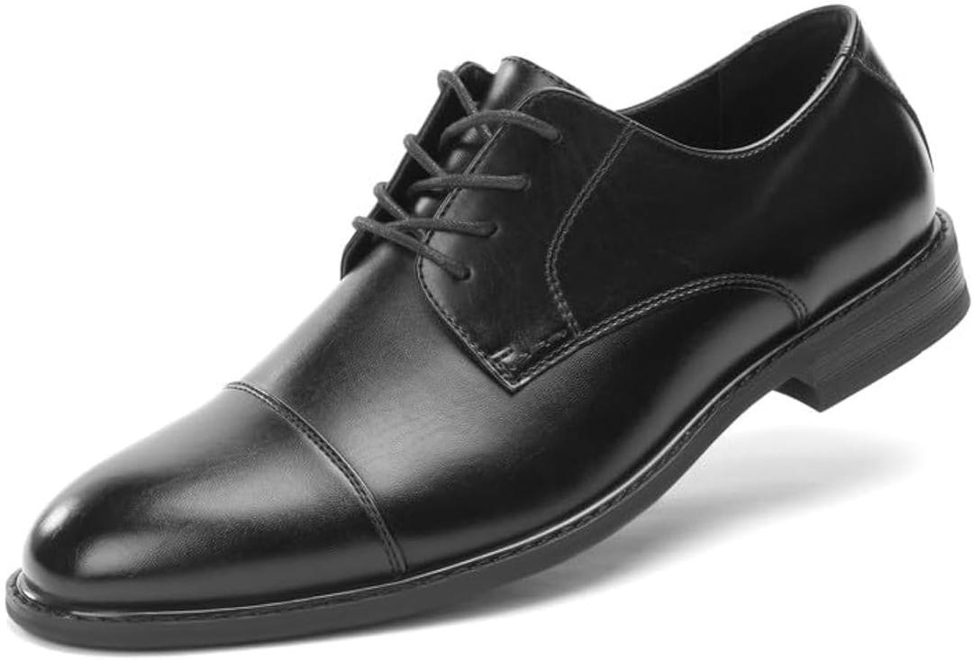 Mens Classic Dress Oxfords, Wingtip Prince Modern Formal Lace Up Shoes, Round Toe, TPR Outsole (10.5, Black)